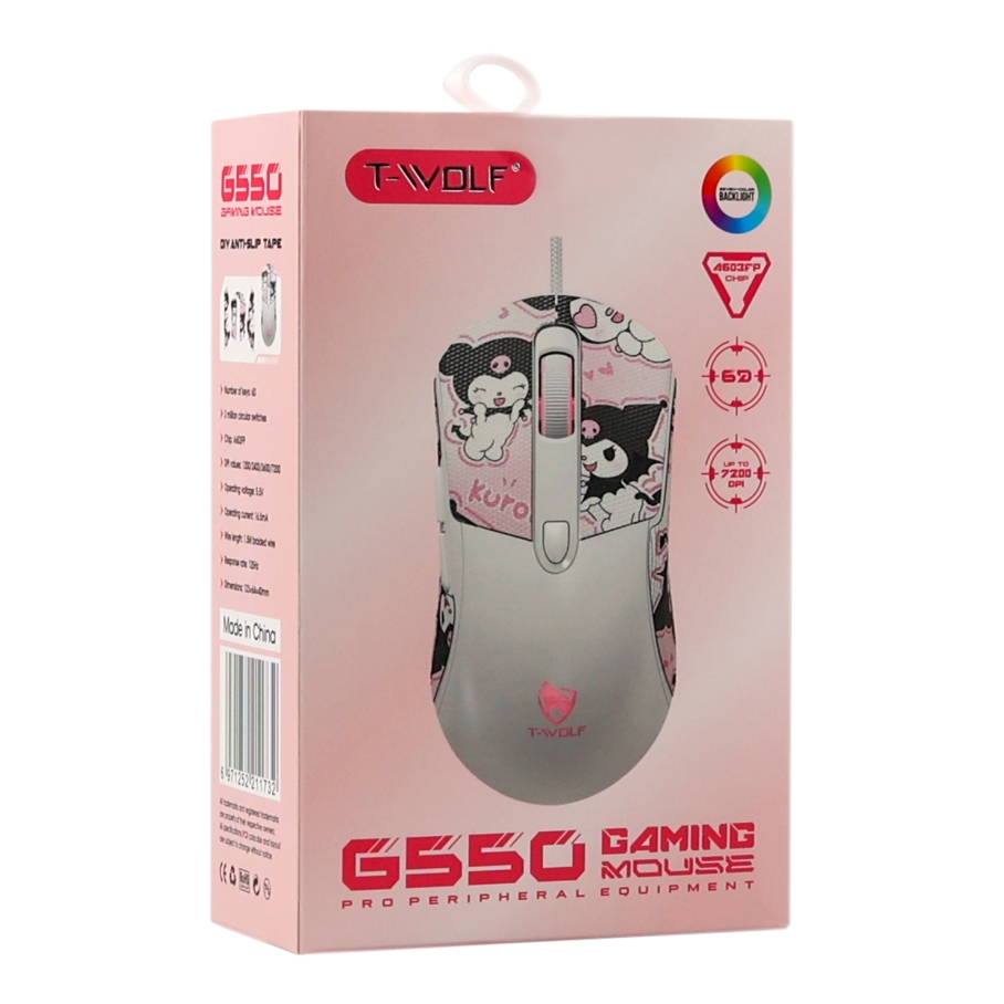 USB Миша Ігрова TWolf G550 Біло-рожевий - Зображення 3