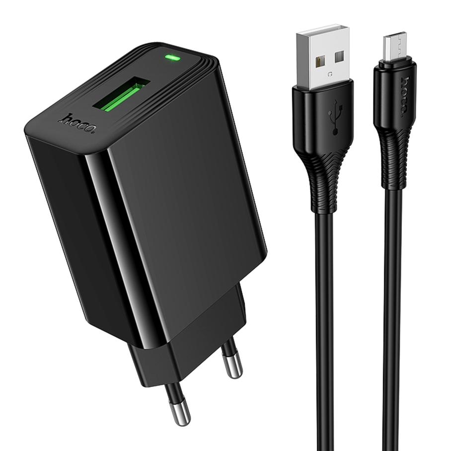 Мережевий Зарядний Пристрій Hoco CS92A 1USB QC 18W+USB to Micro Чорний