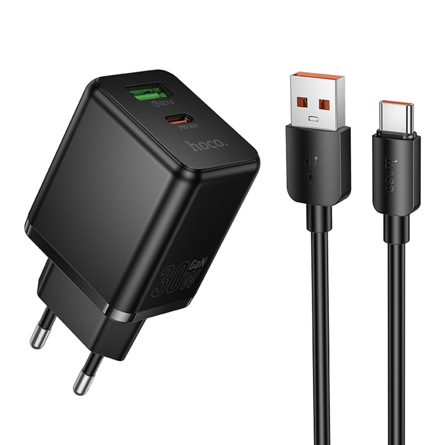 Мережевий Зарядний Пристрій Hoco C157A 1USB-C/1USB Multi-Protocol 30W+USB to Type-C Чорний