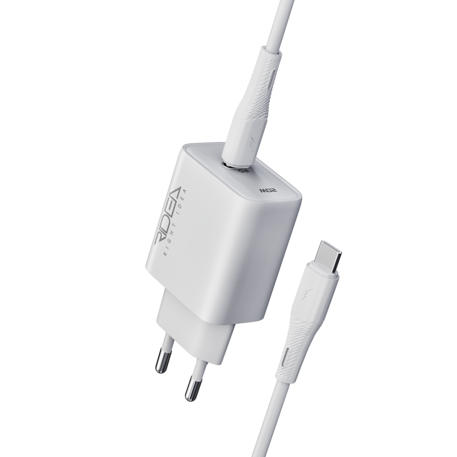 Мережевий Зарядний Пристрій Ridea RW-20124 Rapid Pro 1USB-C QC/PD 20W+Type-C to Type-C Бiлий