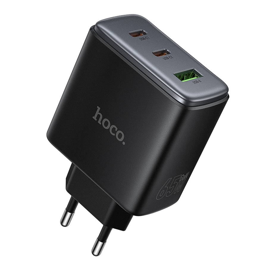 Мережевий Зарядний Пристрій Hoco C160A 2USB-C/1USB QC/PD65W Чорний