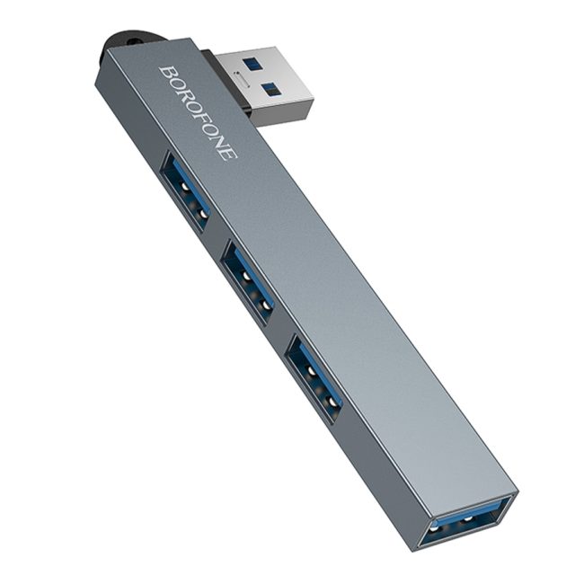 Хаб USB Borofone FH1 4-in-1 (USB to USB2.0*3+USB3.0) Сiрий