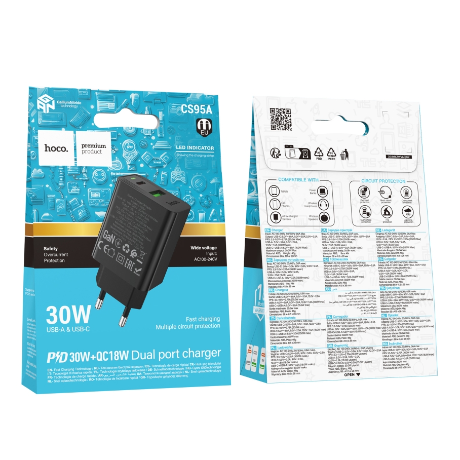 Сетевое Зарядное Устройство Hoco CS95A 1USB/1USB-C QC/PD 30W Чорний - Зображення 2