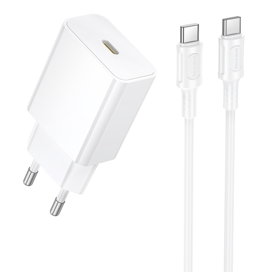 Мережевий Зарядний Пристрій Borofone BA112A 1USB-C PD20W+Type-C to Type-C Бiлий