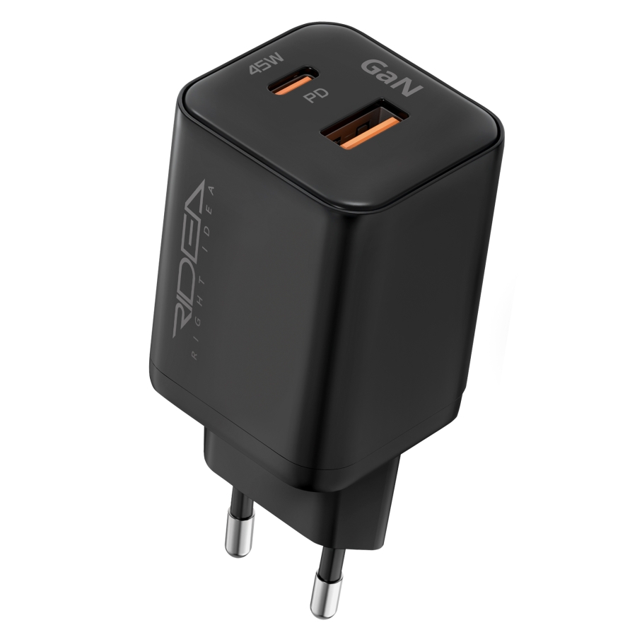 Мережевий Зарядний Пристрій Ridea RW-GaN45PPAC Prime Plus Type-C+1USB PD&QC 45W Чорний