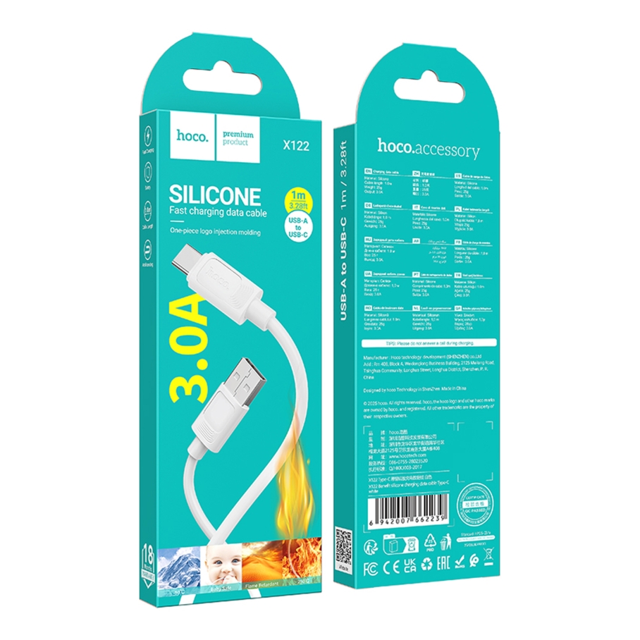 Кабель USB Hoco X122 Silicone Type-C 3A Білий - Зображення 3