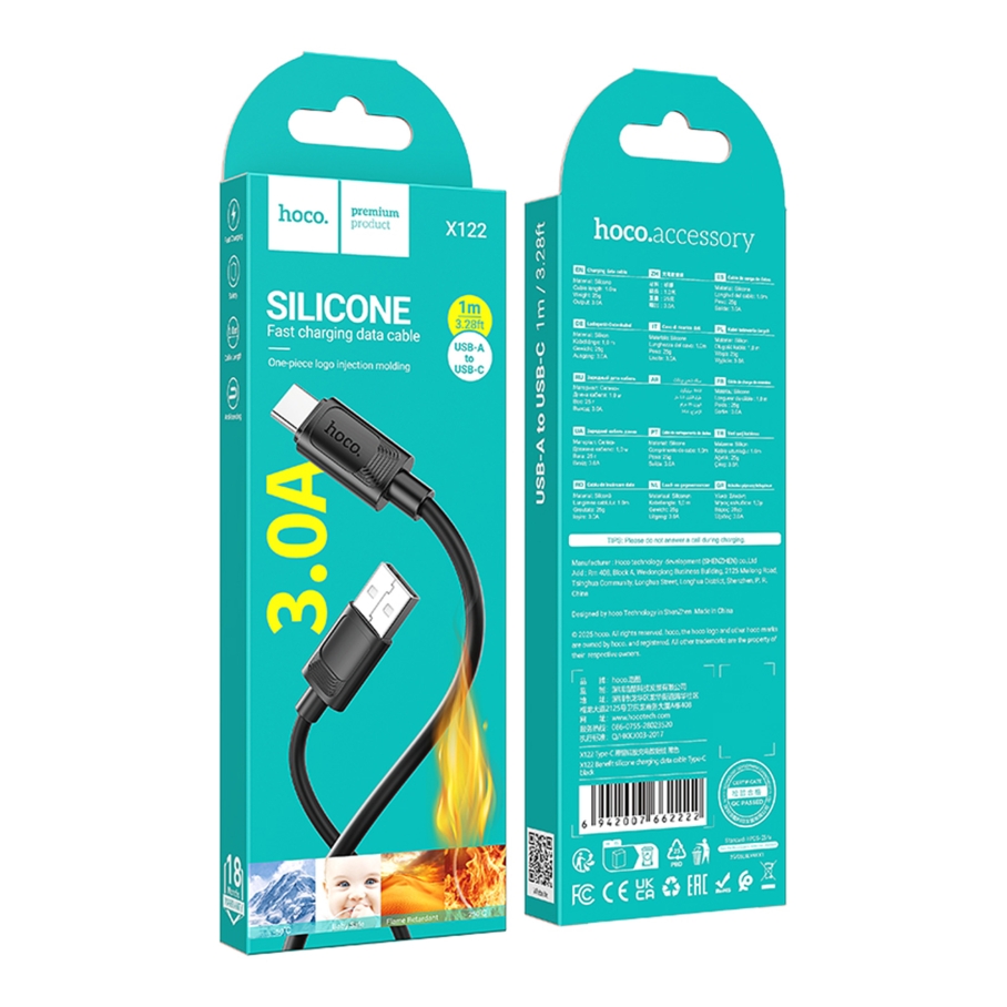 Кабель USB Hoco X122 Silicone Type-C 3A Чорний - Зображення 3