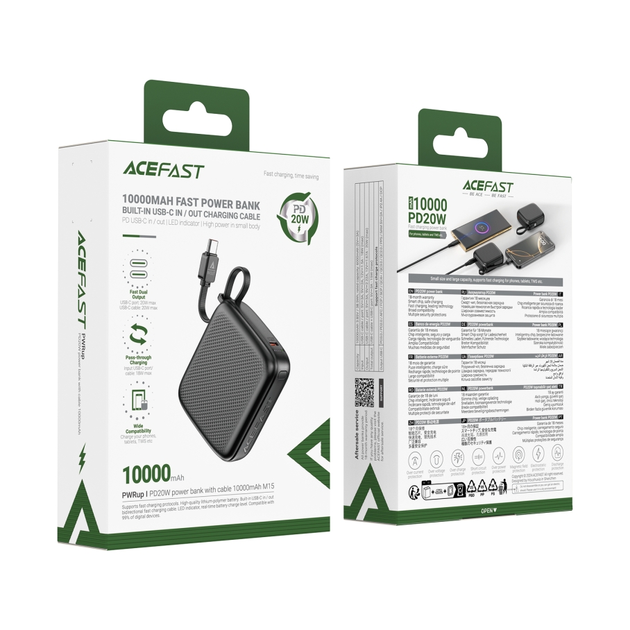 Універсальна Мобільна Батарея Power Bank AceFast M15 PD20W with cable Type-C, 10000mAh Чорний - Зображення 2