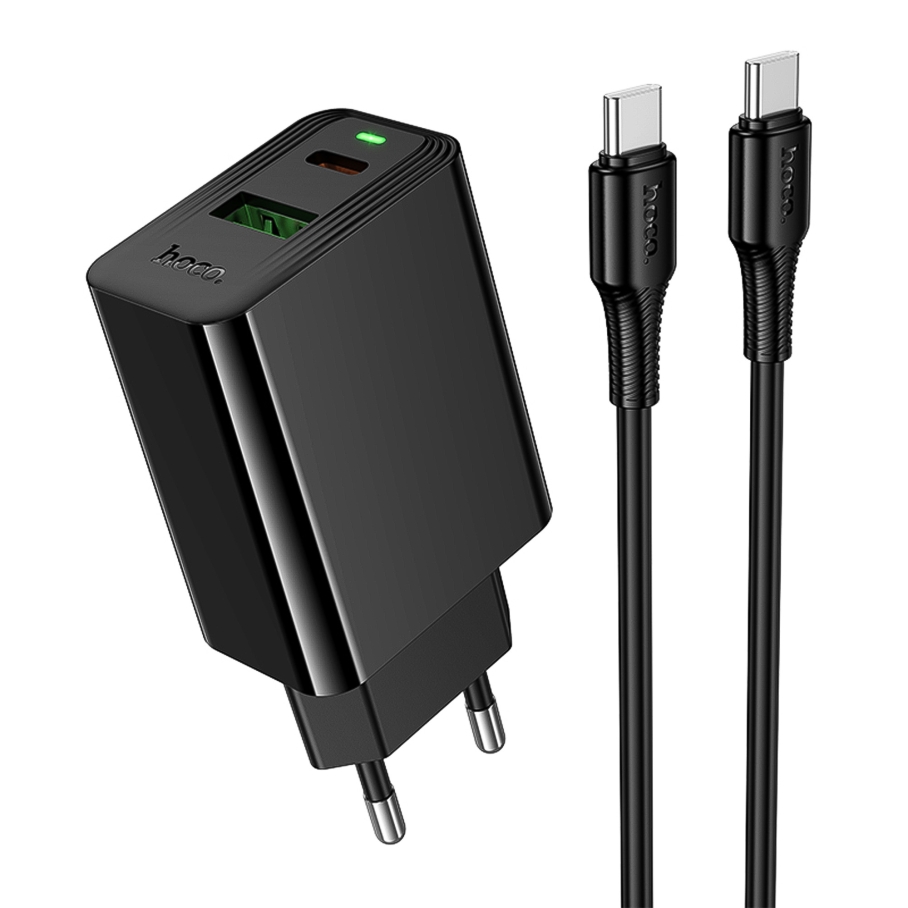 Сетевое Зарядное Устройство Hoco CS95A 1USB/1USB-C QC/PD 30W+Type-C to Type-C Чорний