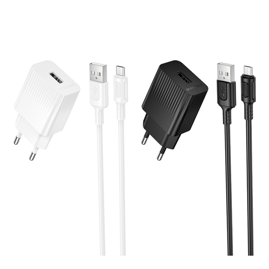 Мережевий Зарядний Пристрій Borofone BAS71A 1USB 2.1A+USB to Micro Чорний - Зображення 2