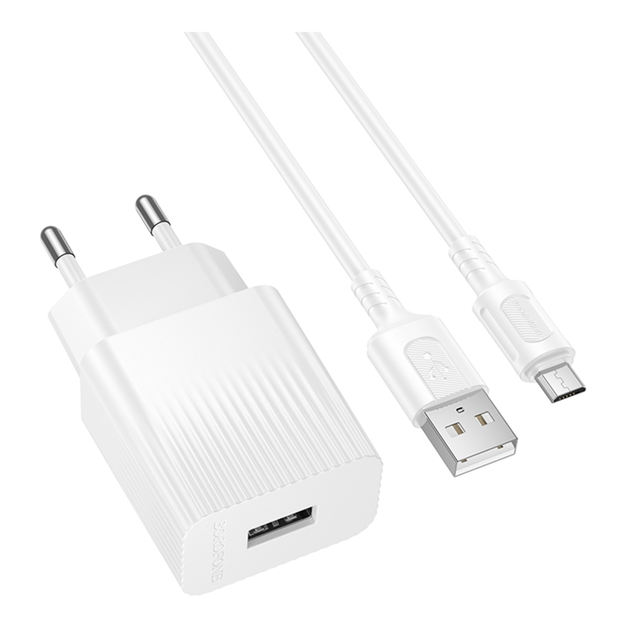 Мережевий Зарядний Пристрій Borofone BAS71A 1USB 2.1A+USB to Micro Білий