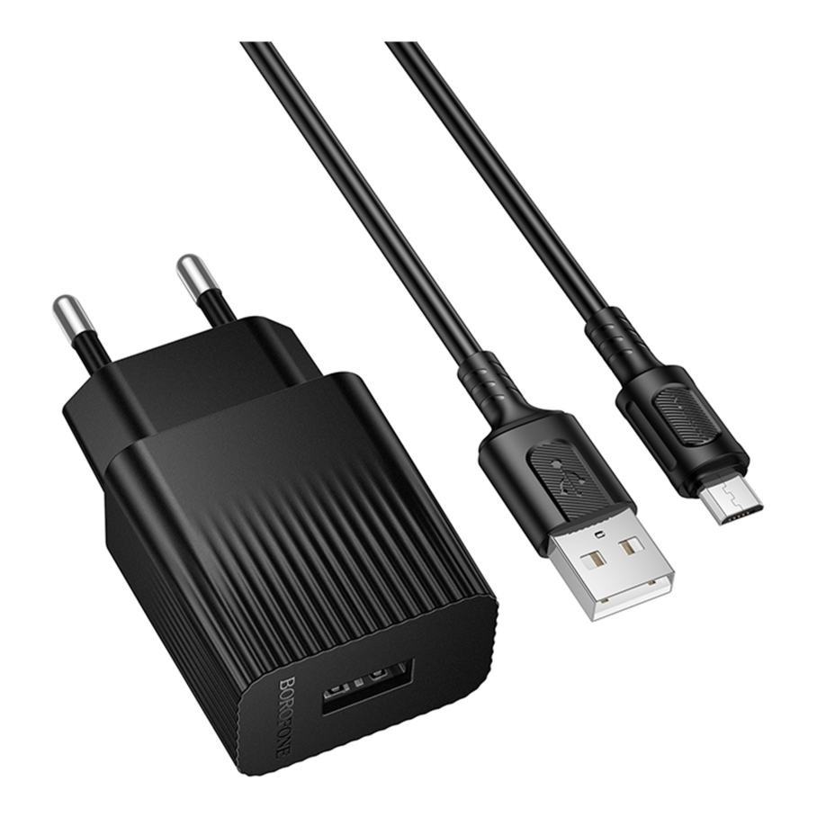 Мережевий Зарядний Пристрій Borofone BAS71A 1USB 2.1A+USB to Micro Чорний