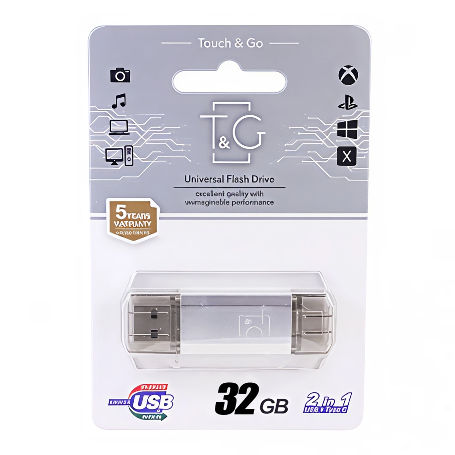 USB Flash Drive 3.0 T&G 32gb USB/Type C 009 Срібло - Зображення 2