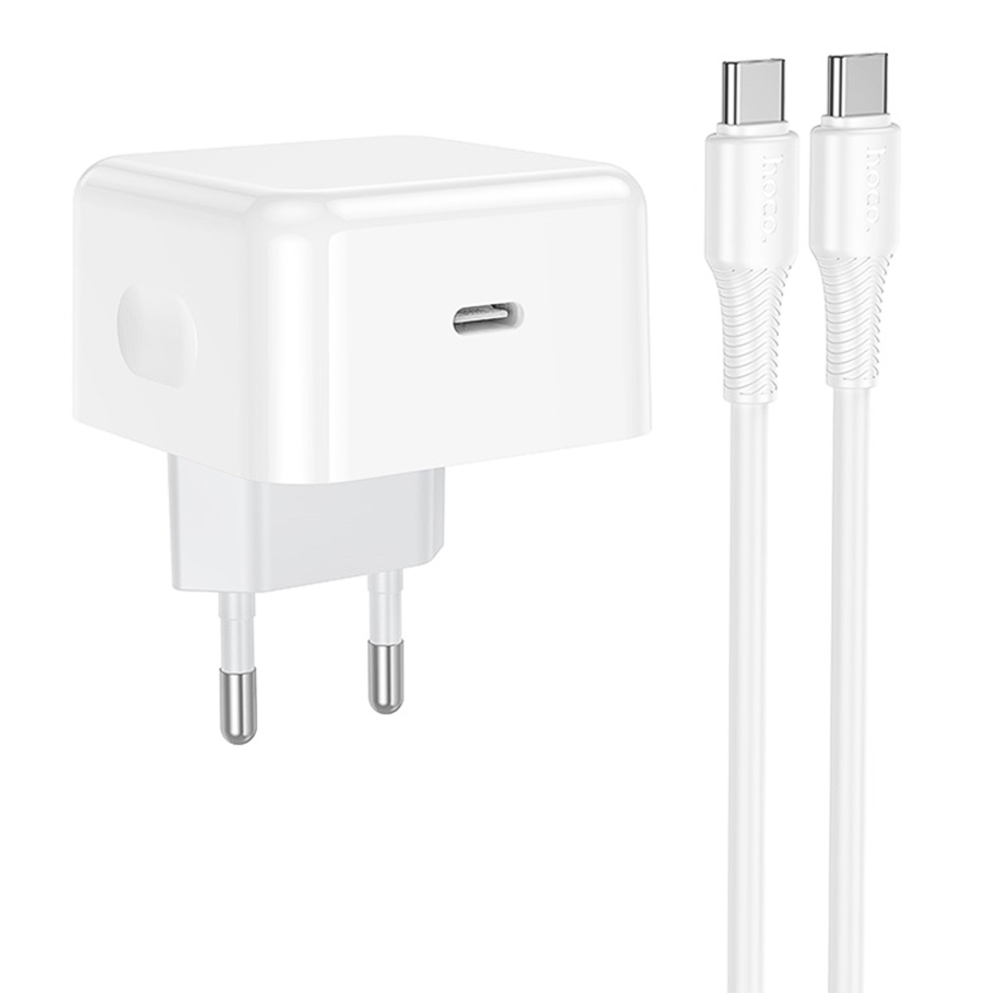 Мережевий Зарядний Пристрій Hoco C161A 1USB-C PD3.2 40W/60W+Type-C to Type-C Бiлий