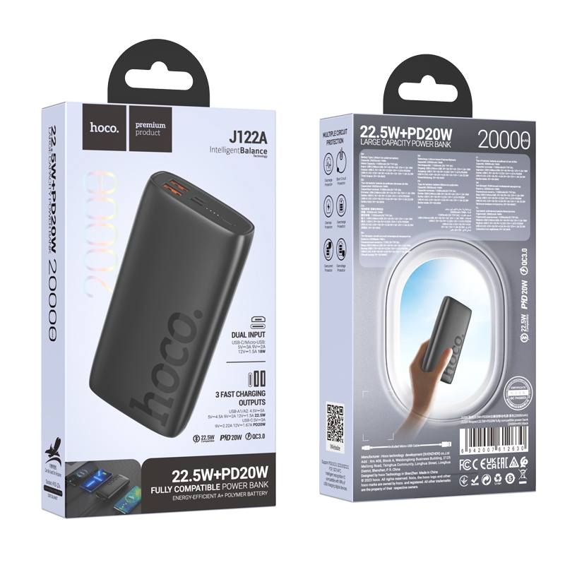 Універсальна Мобільна Батарея Power Bank Hoco J122A Respect 22.5W+PD20W 20000 mAh Чорний - Зображення 2