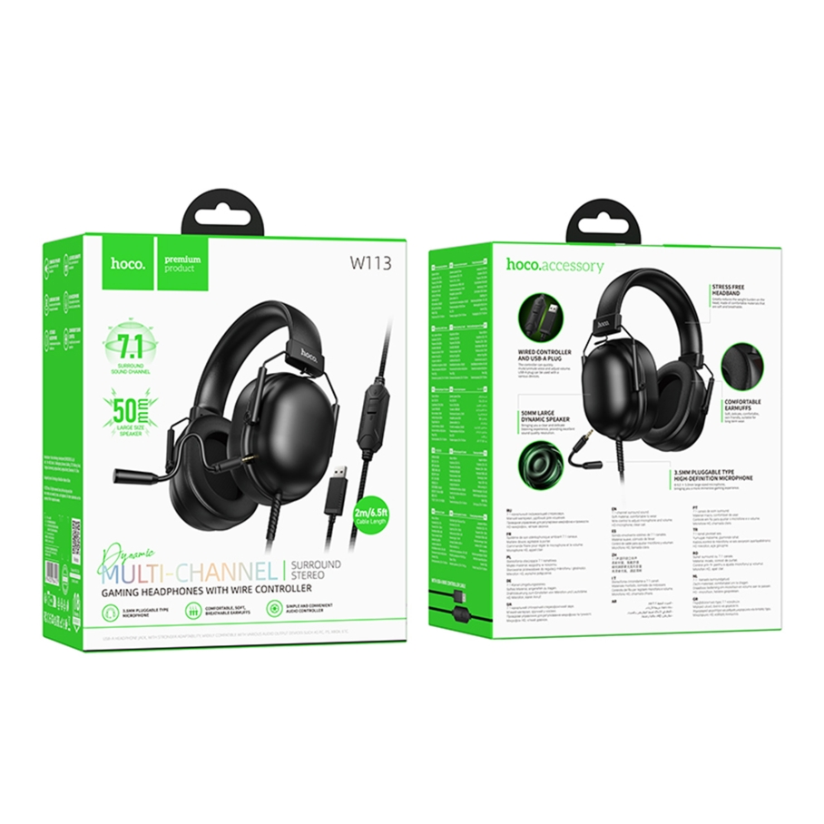 Ігрові Навушники Hoco W113 Dynamic USB7.1 Чорний - Зображення 2