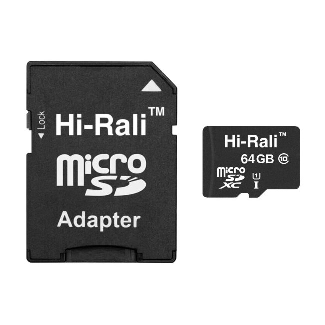 Карта Пам'яті Hi-Rali MicroSDXC 64gb UHS-1 10 Class & Adapter Чорний