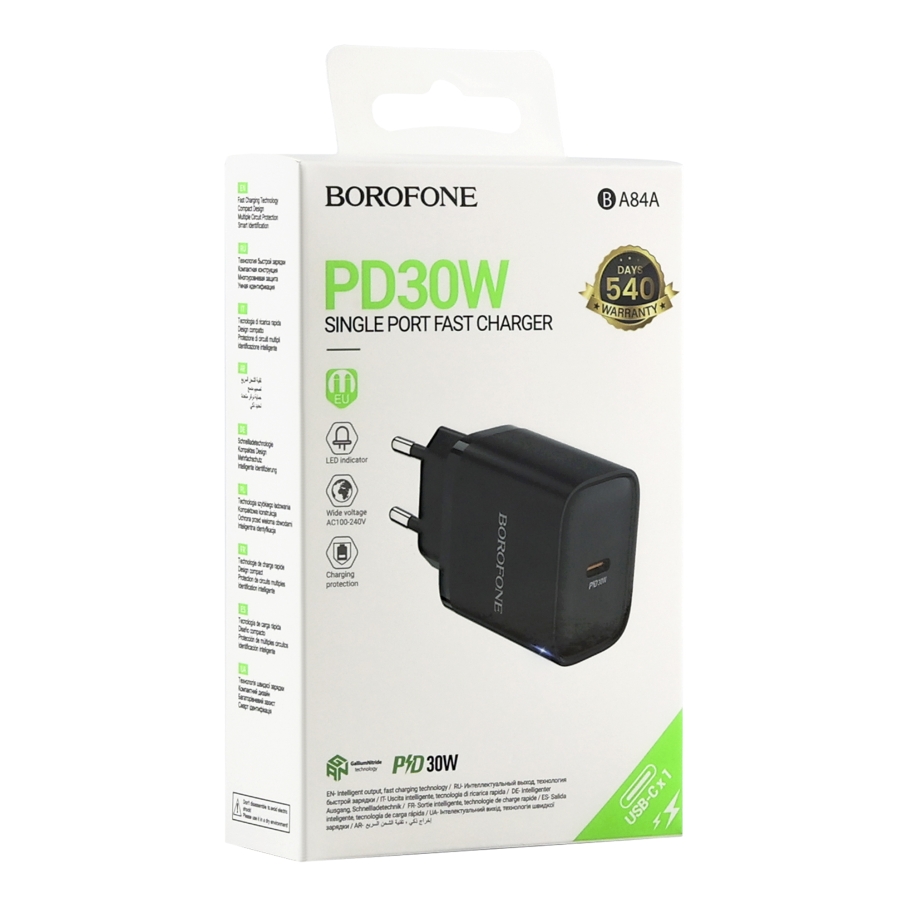 Мережевий Зарядний Пристрій Borofone BA84A 1USB-C PD/QC 30W Чорний - Зображення 2