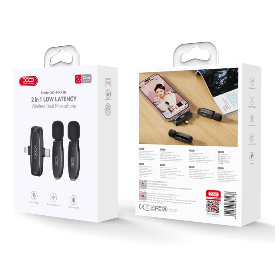Мікрофон Петличний Бездротовий XO MKF010 Twin Type-C+IP Чорний - Зображення 2