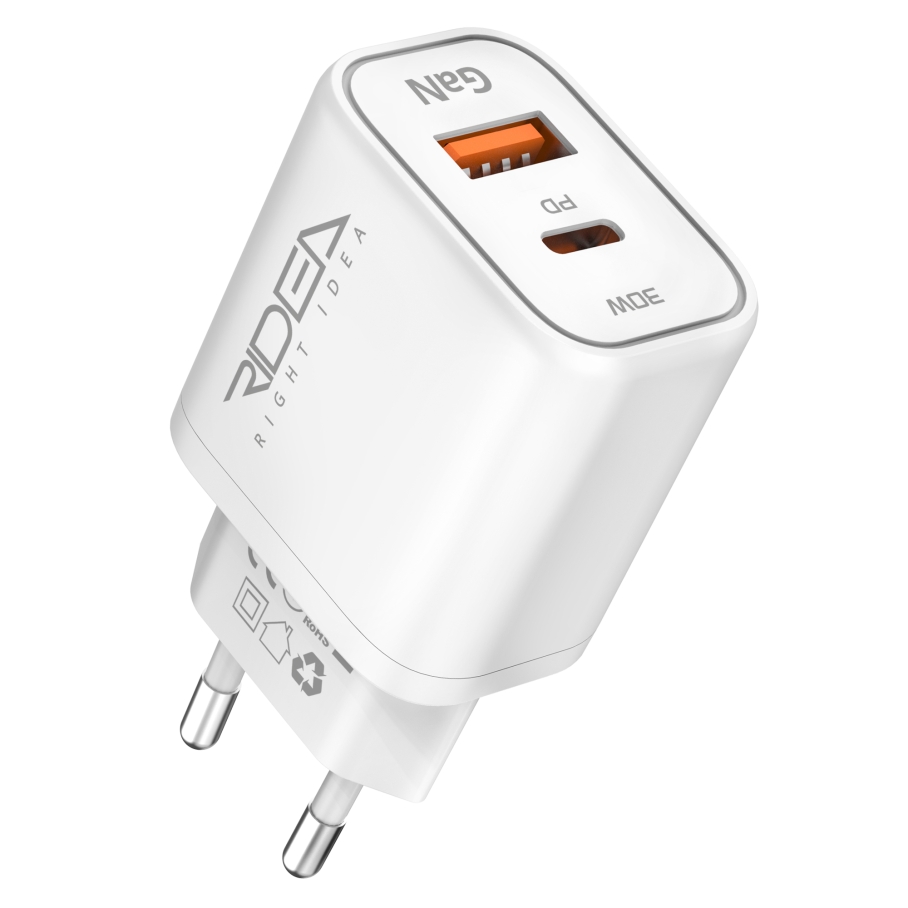 Мережевий Зарядний Пристрій Ridea RW-GaN30BPAC 30W Boost Pro AC PD&QC Бiлий