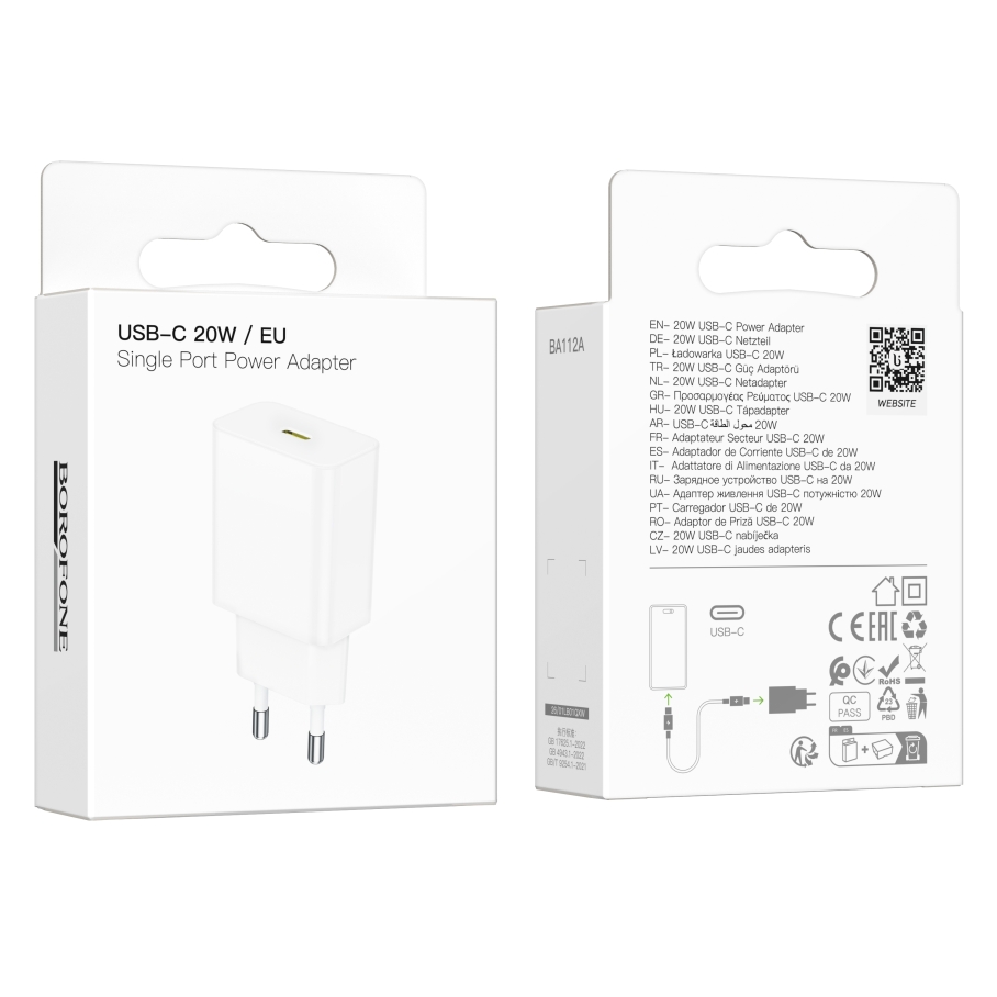 Мережевий Зарядний Пристрій Borofone BA112A 1USB-C PD20W Бiлий - Зображення 2