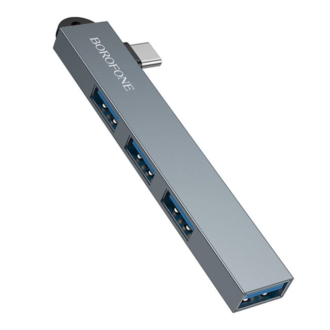 Хаб USB Borofone FH1A 4-in-1 (Type-C to USB2.0*3+USB3.0) Сiрий