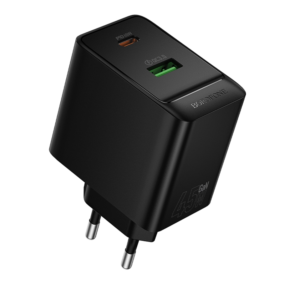 Мережевий Зарядний Пристрій Borofone BAS16A 1USB-C/1USB QC/PD 45W GAN Чорний