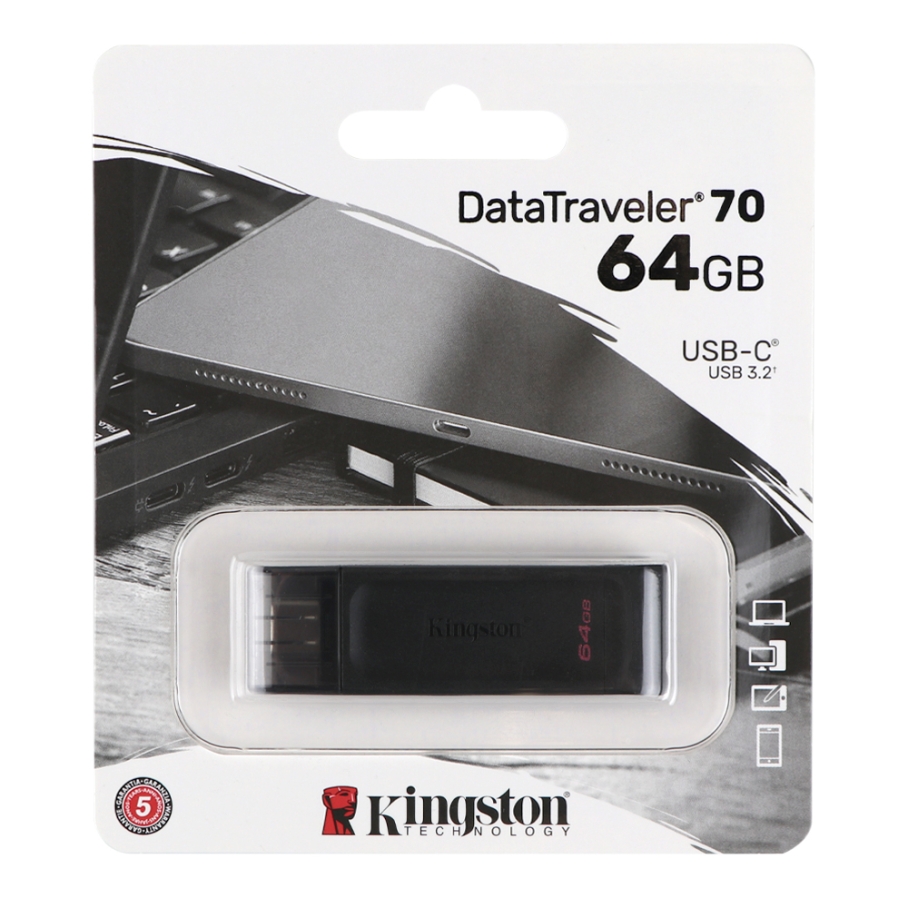 USB флеш-накопичувач 3.2 Kingston DT 70 64GB Type-C Чорний - Зображення 2