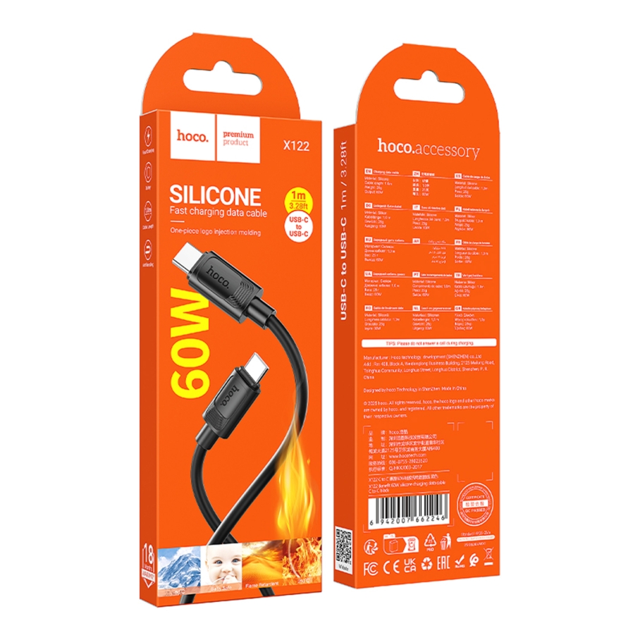 Кабель USB Hoco X122 Silicone Type-C to Type-C 60W Чорний - Зображення 3