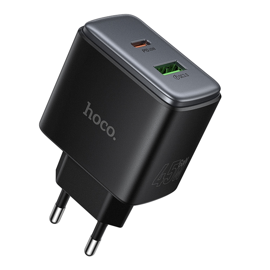 Мережевий Зарядний Пристрій Hoco C158A 1USB-C/1USB QC/PD45W GAN Чорний