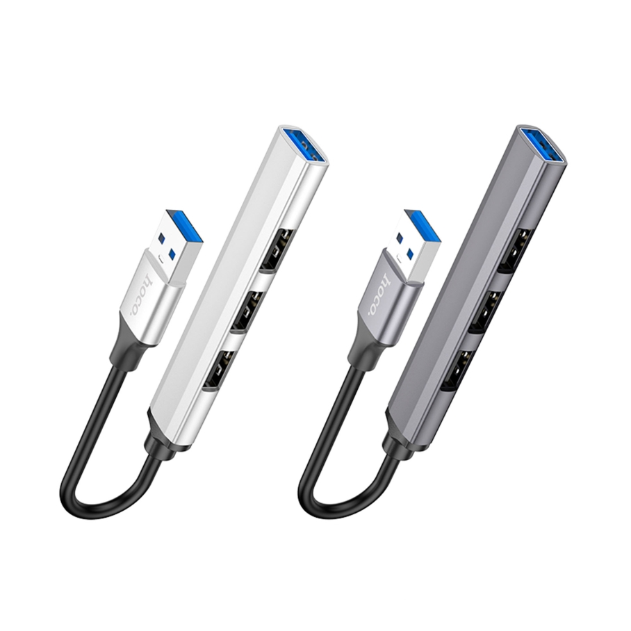 Хаб USB Hoco HB26 4 in 1 adapter(USB to USB3.0+USB2.0*3) Сiрий - Зображення 2