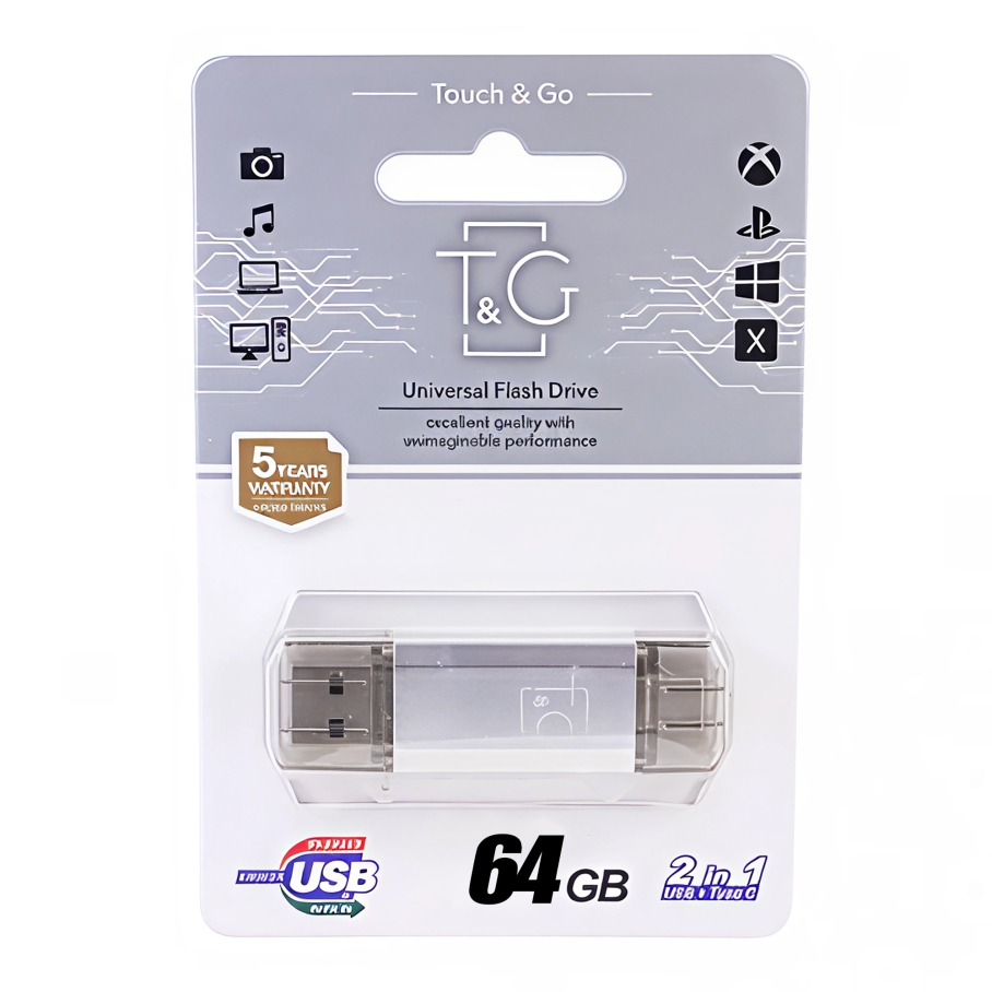 USB Flash Drive 3.0 T&G 64gb USB/Type C 009 Срібло - Зображення 2